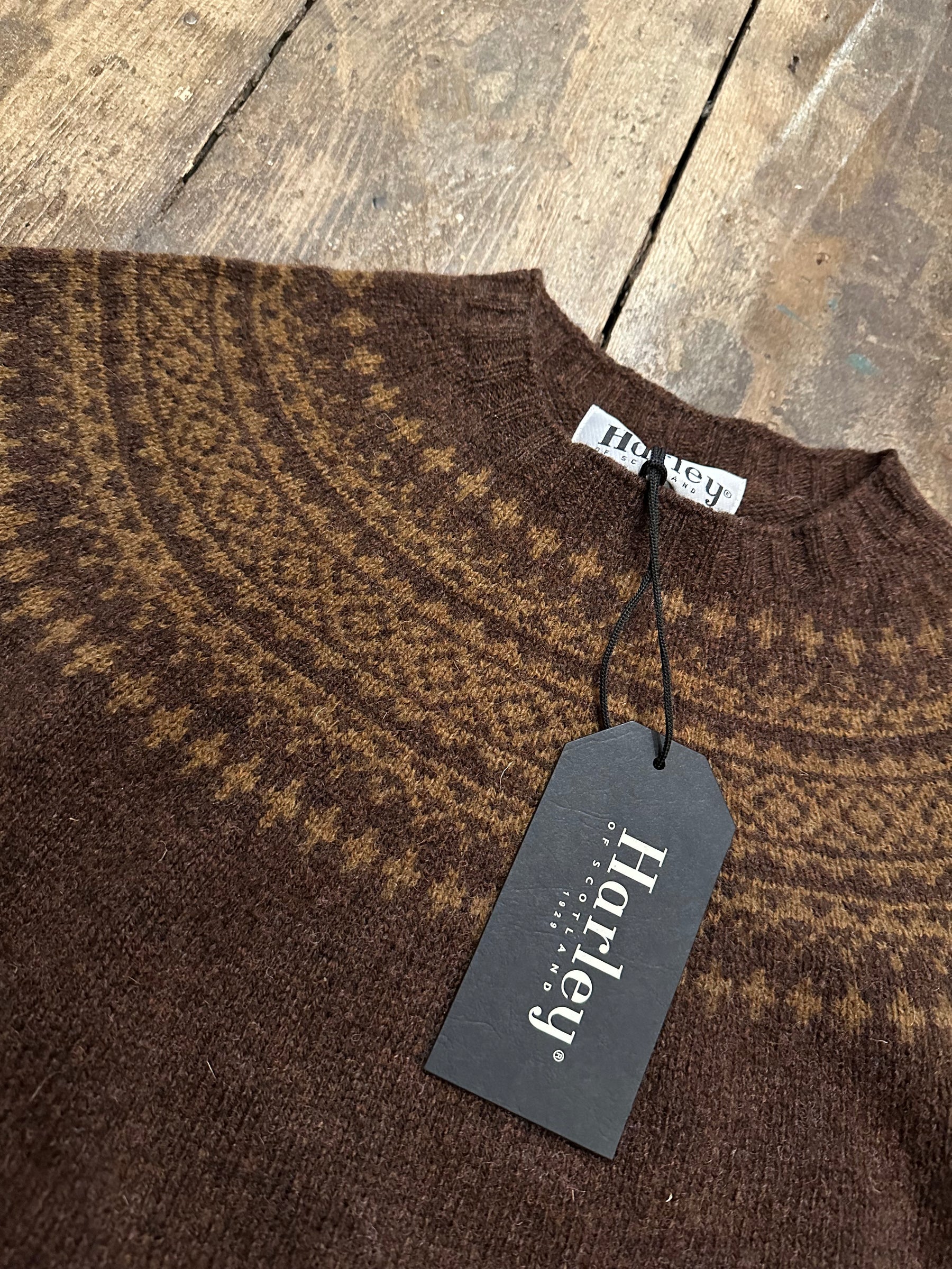 HARLEY OF SCOTLAND M3170/7 Yoke Fairisle Knit - Coffee/Pecan (Excluded From ALL Discount Codes)
