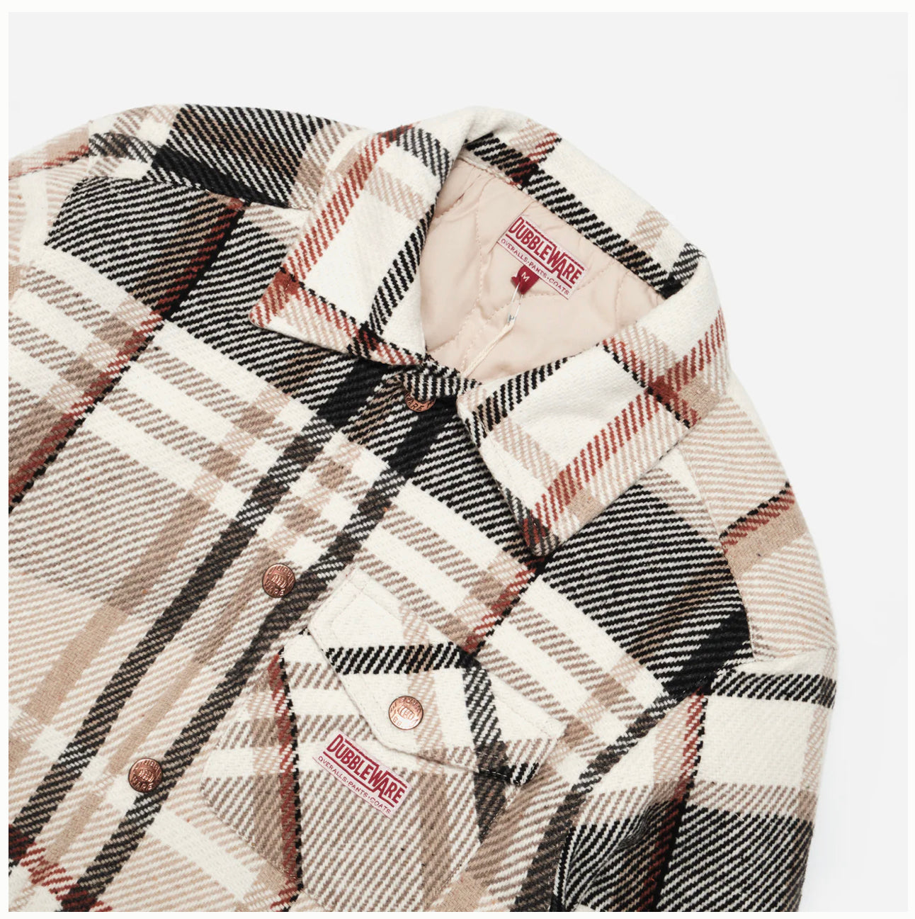 DUBBLEWARE Quilted Flannel Shirt - Beige/Navy/Red Check