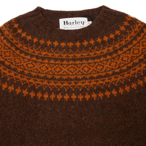 HARLEY OF SCOTLAND M3170/7 Yoke Fairisle Knit - Coffee/Vintage Orange (Excluded From ALL Discount Codes)