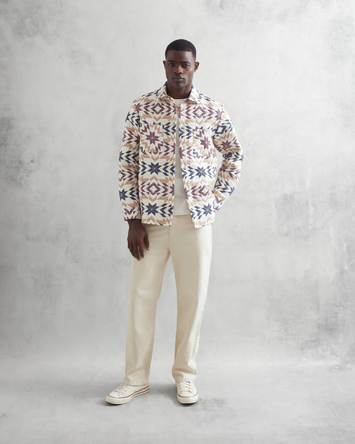 WAX LONDON CLOTHING Whiting Maze Overshirt Ecru/Burgundy