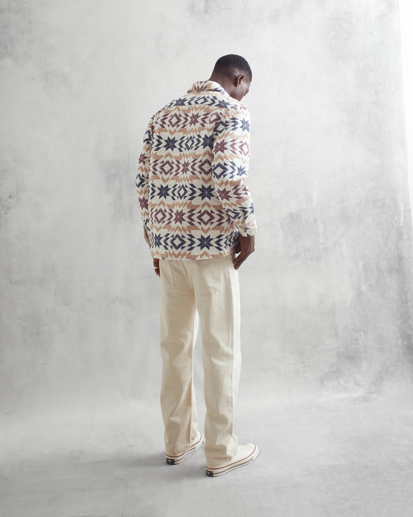 WAX LONDON CLOTHING Whiting Maze Overshirt Ecru/Burgundy